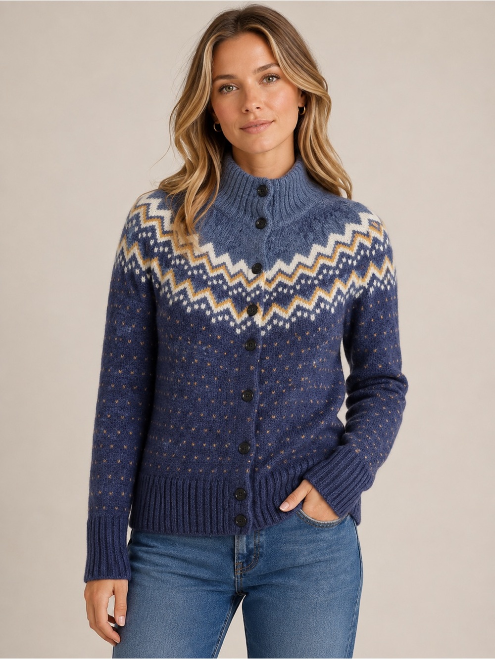 Fjallraven Ovik Women's Knit Wool Cardigan Sweater XS Birds Eye Fair Isle Nordic